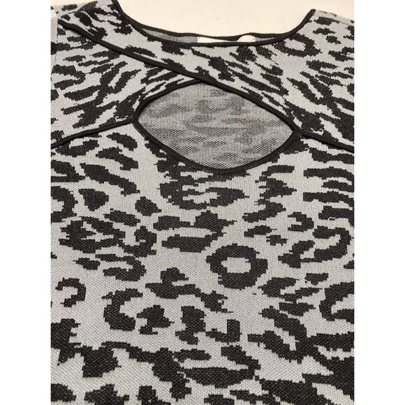 Fever Sweater Top Women's‎ SMALL Gray Black Leopard Cutout Long-Sleeve Soft NEW - Picture 8 of 12